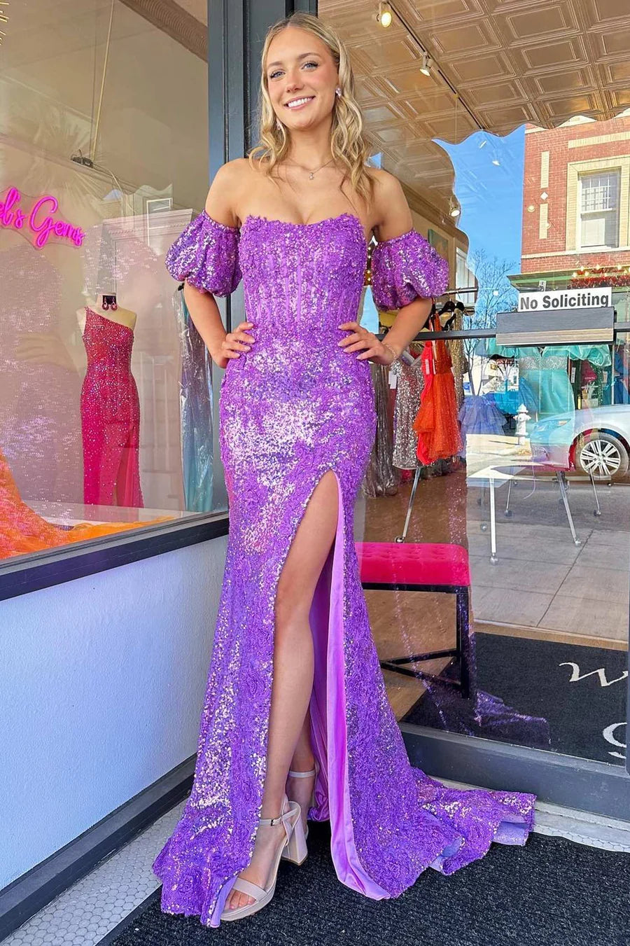 Fully Sequins Bateau With Train Sexy Party Prom Dress