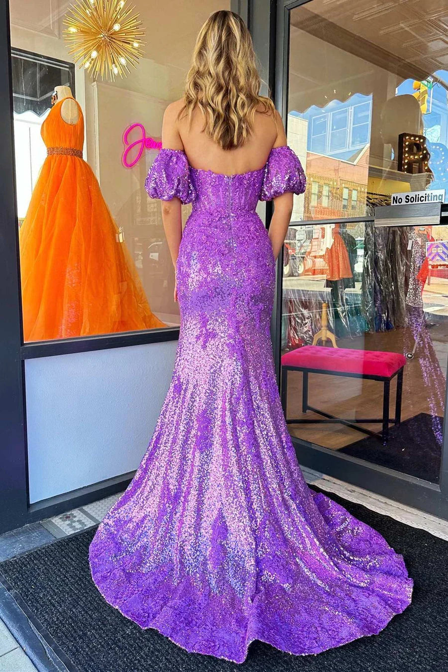 Fully Sequins Bateau With Train Sexy Party Prom Dress