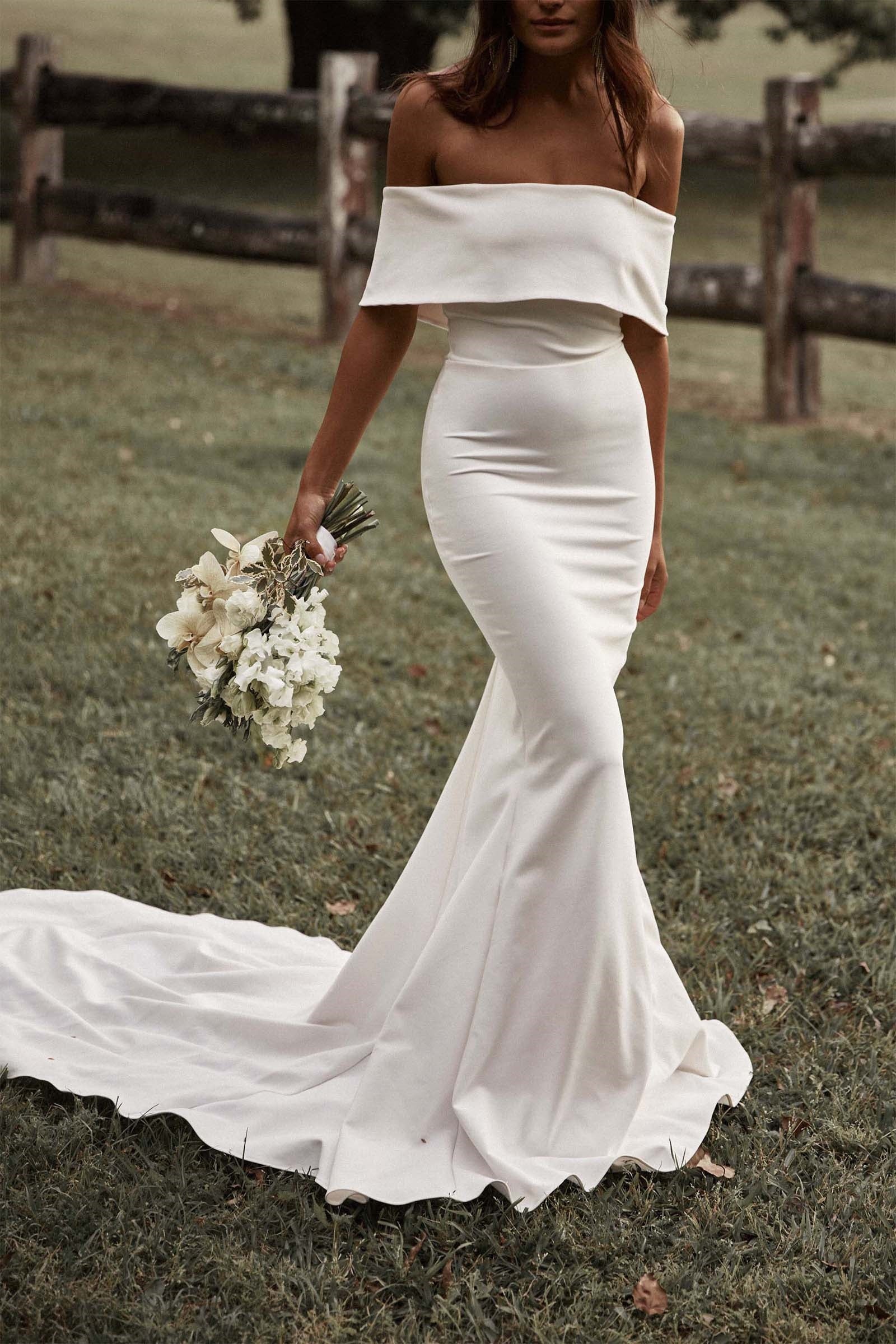 Sexy Satin Trumpet Off-Shoulder Summer Wedding Dress