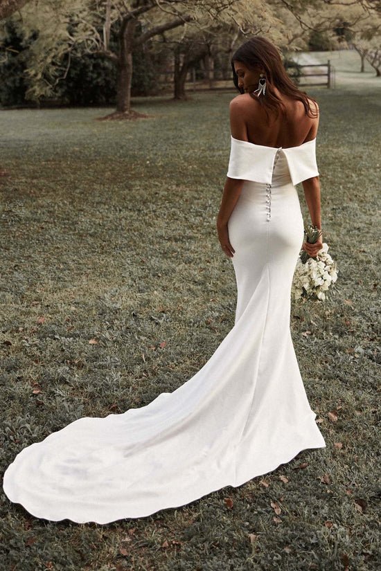 Sexy Satin Trumpet Off-Shoulder Summer Wedding Dress