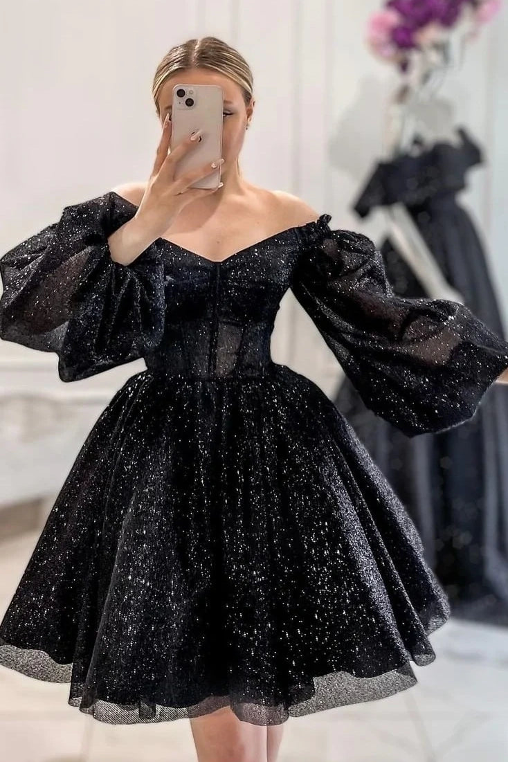 Glitter A-Line Long Sleeves Empire Tulle Formal Party Dress