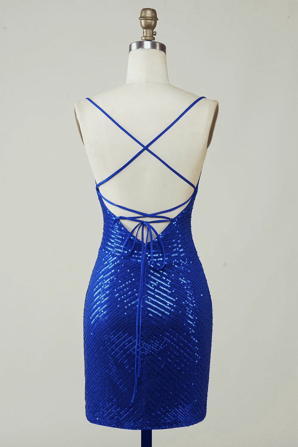 Glitter Fitted V-Neck Spaghetti Straps Sequins Homecoming Dress