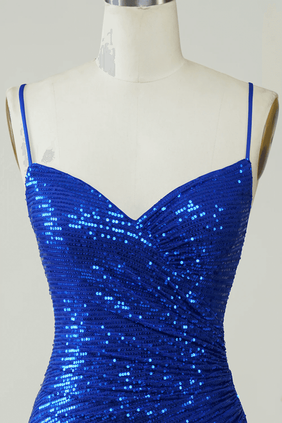 Glitter Fitted V-Neck Spaghetti Straps Sequins Homecoming Dress