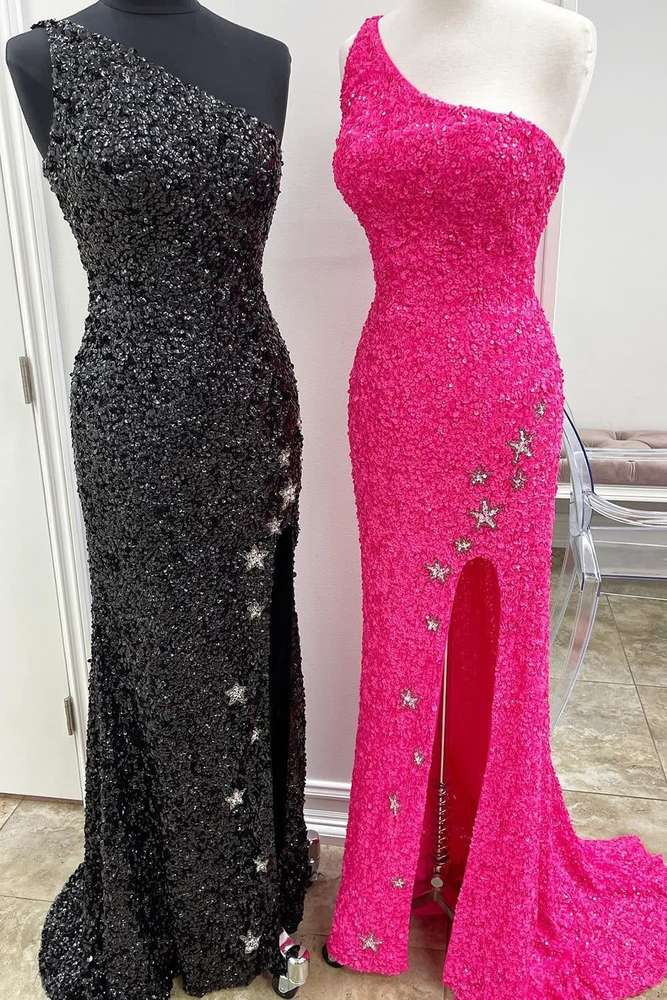 Glitter One Shoulder Sleeveless Mermaid Sequins Prom Dress