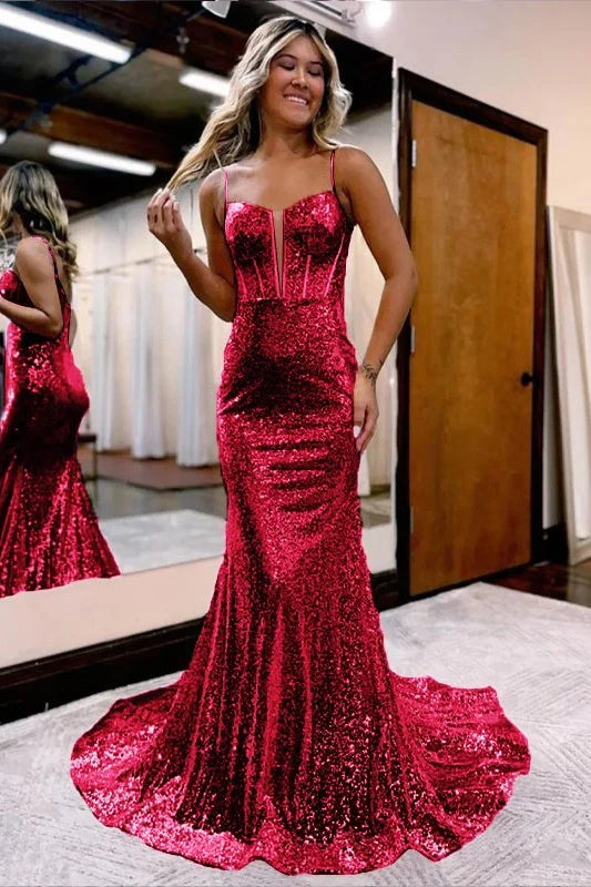 Glitter Trumpet Bateau Sleeveless Fully Sequins Prom Dress