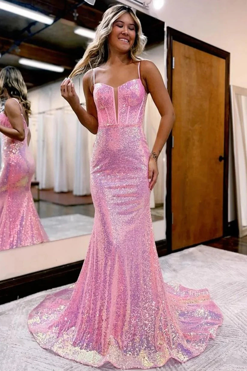 Glitter Trumpet Bateau Sleeveless Fully Sequins Prom Dress