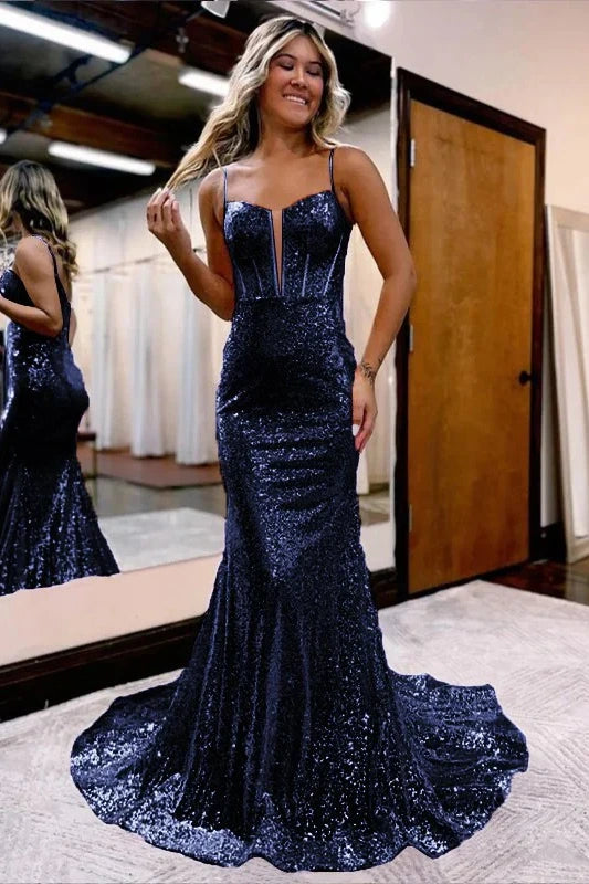 Glitter Trumpet Bateau Sleeveless Fully Sequins Prom Dress