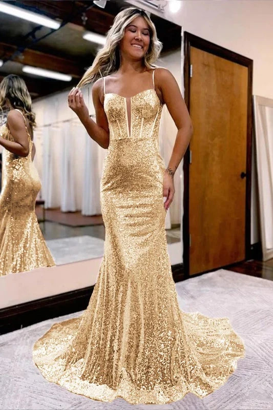 Glitter Trumpet Bateau Sleeveless Fully Sequins Prom Dress