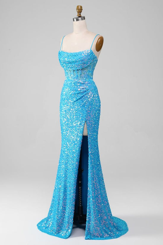 Glitter Trumpet Sleeveless Empire With Side Slit Prom Dress