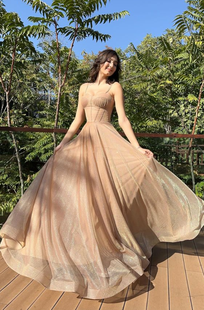 Glitter Tulle A-Line Sweetheart Sleeveless Long Prom Dress