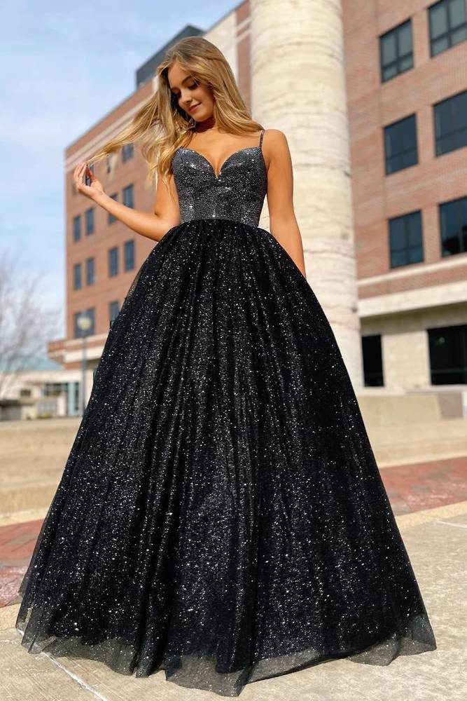 Glitter Tulle A-Line Sweetheart Sleeveless Party Prom Dress