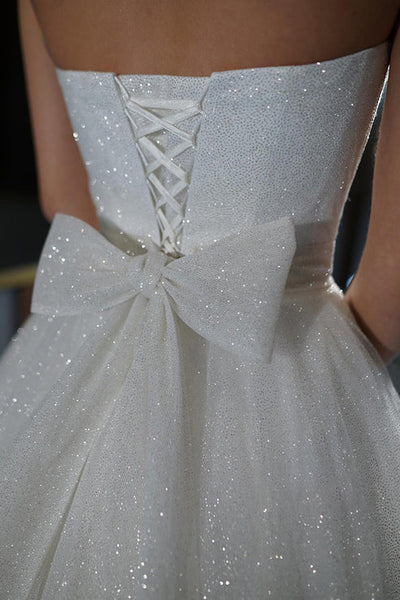 Glitter Tulle A-Line Sweetheart Strapless With Train Wedding Dress