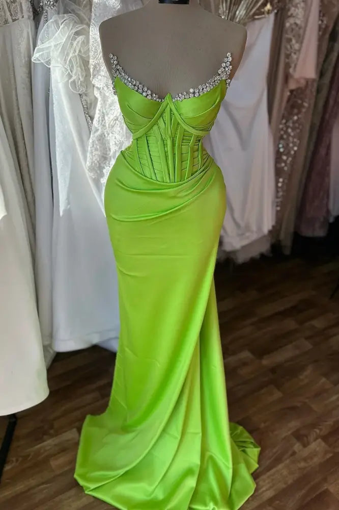 Green Mermaid Beaded Strapless Prom Evening Dress