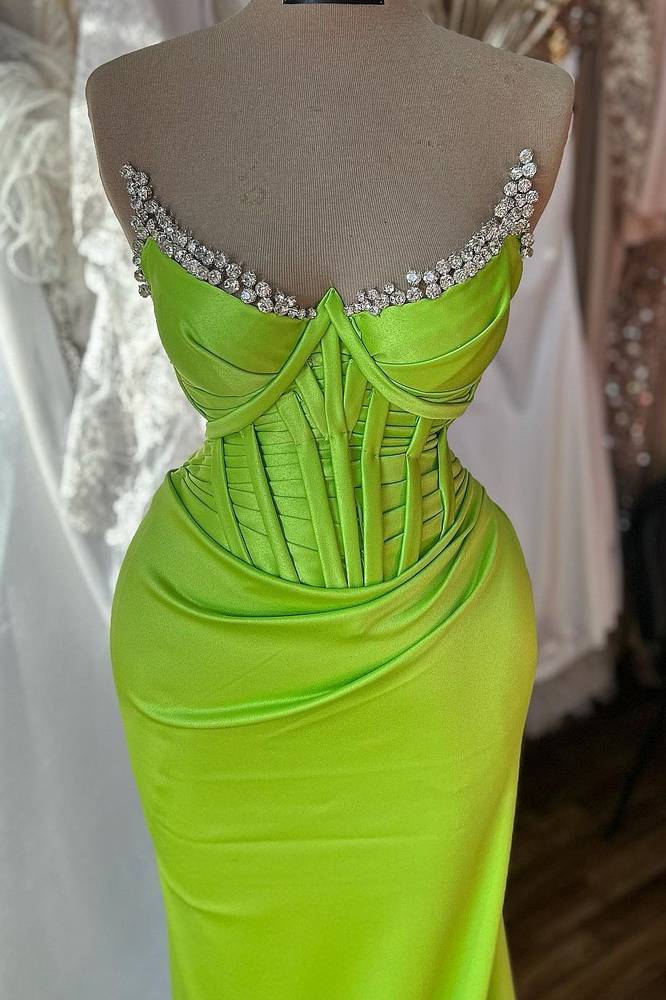 Green Mermaid Beaded Strapless Prom Evening Dress