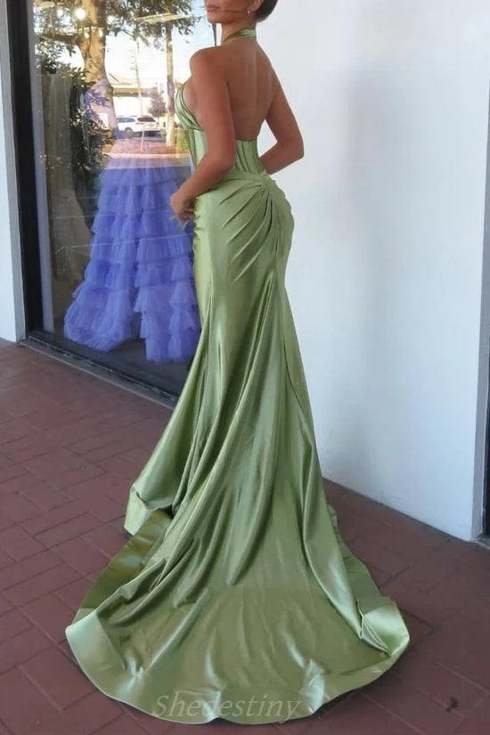 navy blue dress for baby girl High Quality Spandex Backless Prom Dress Long Evening Gown High Collar Prom Dresses Watteau Evening Dress main image 1