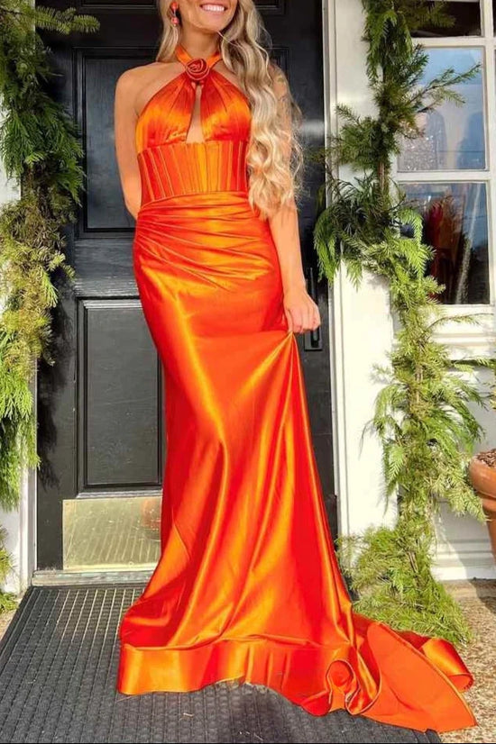 High Neck Backless Mermaid Satin Party Prom Dress Movousdress High Neck Backless Mermaid Satin Party Prom Dress Movousdress