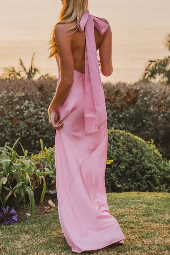 High Neck Backless Satin Fitted Bridesmaid Dress Movousdress High Neck Backless Satin Fitted Bridesmaid Dress Movousdress