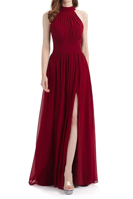 High Neck Sleeveless Empire Chiffon Bridesmaid Dress