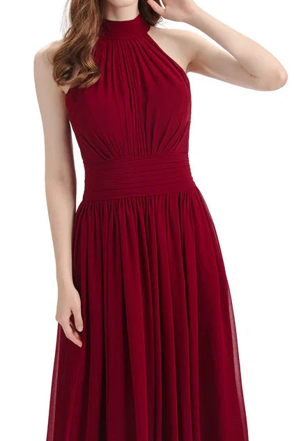 High Neck Sleeveless Empire Chiffon Bridesmaid Dress