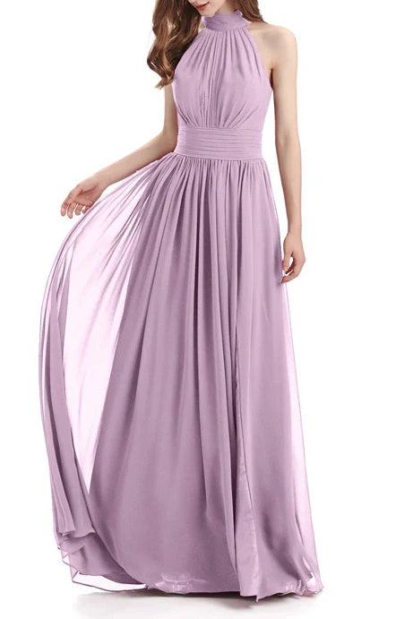 High Neck Sleeveless Empire Chiffon Bridesmaid Dress