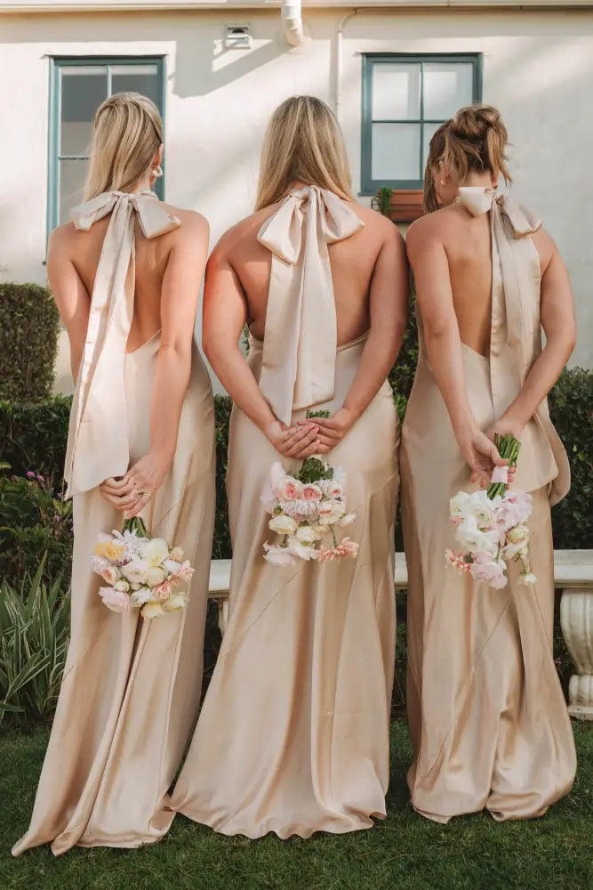 High Neck Strappy Sleeveless Long Bridesmaid Dress