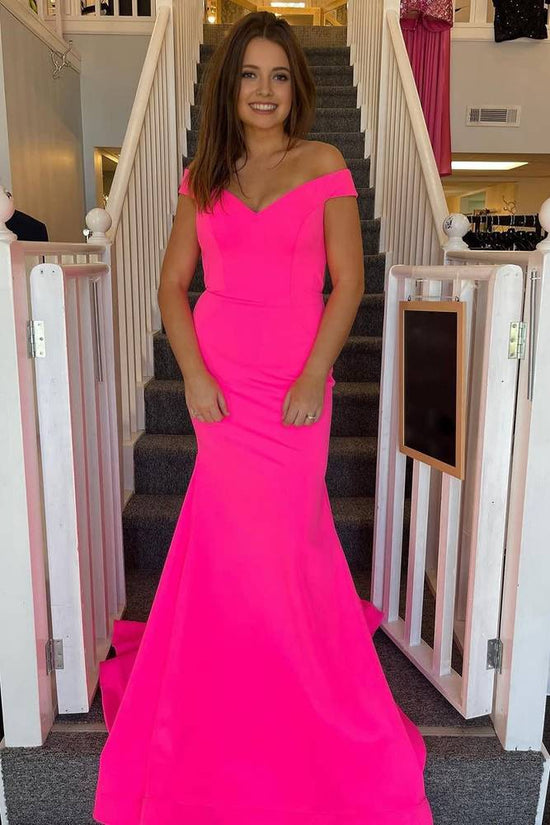 Hot Pink Off-Shoulder Sleeveless Mermaid Party Prom Dress