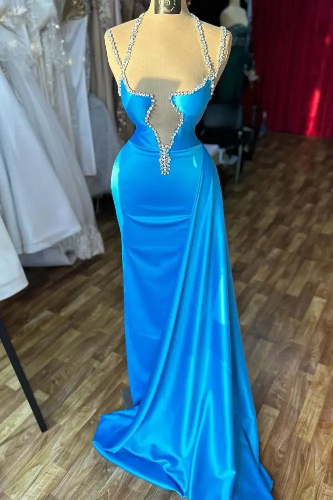 Illusion Empire Beaded Sleeveless Prom Evening Dress