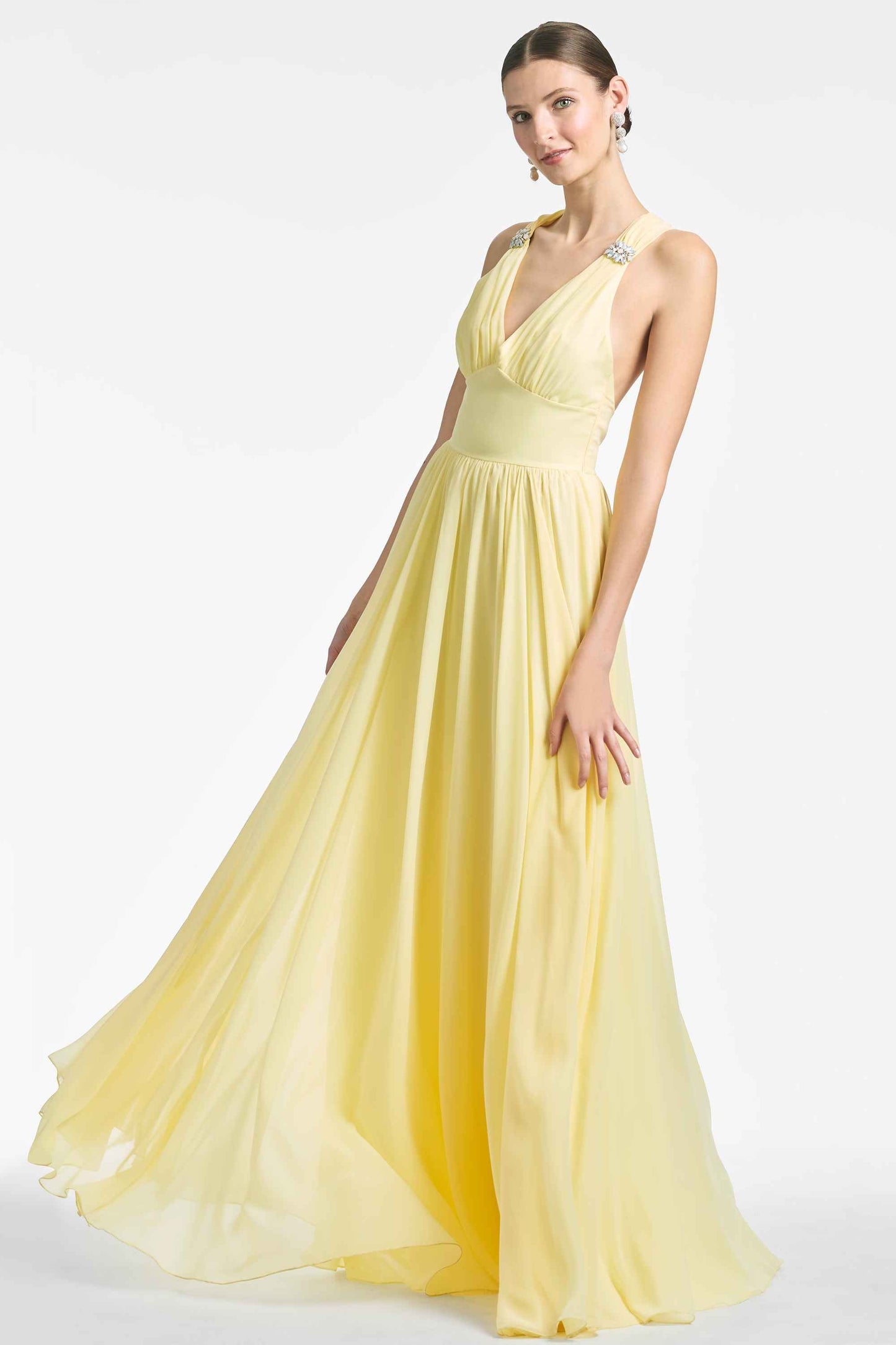 Simple Satin A-Line V-Neck Sleeveless Empire Prom Dress