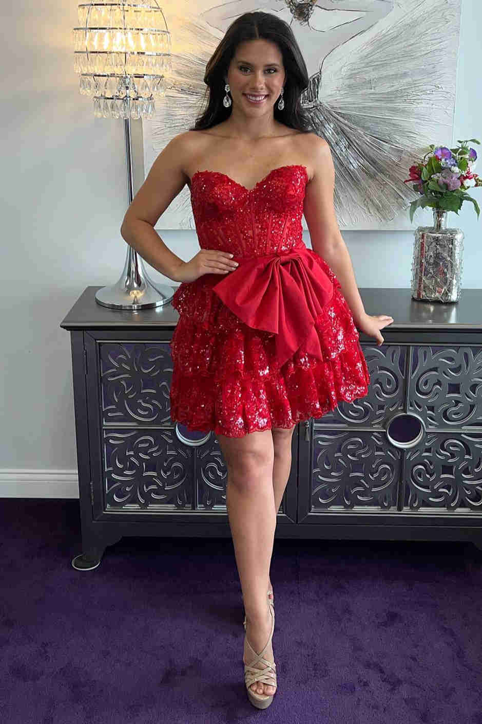 Lace A-Line Sweetheart Sleeveless Bowknot Party Homecoming Dress