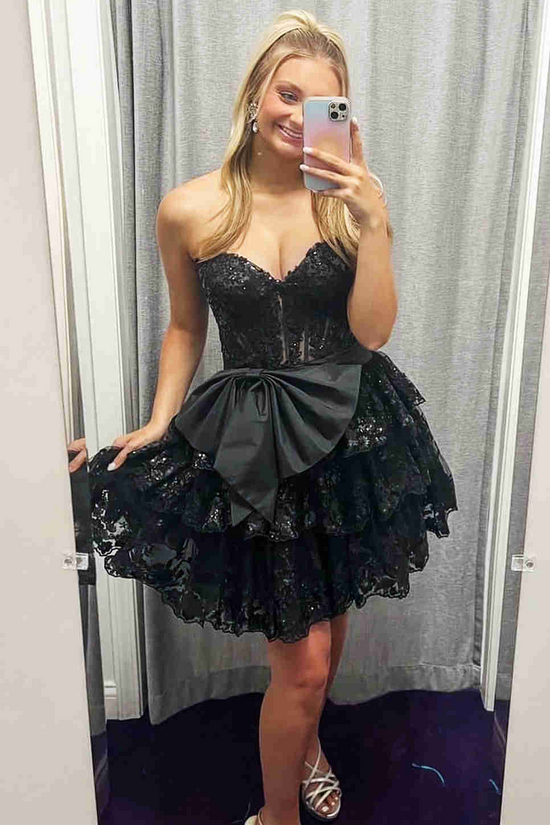 Lace A-Line Sweetheart Sleeveless Bowknot Party Homecoming Dress