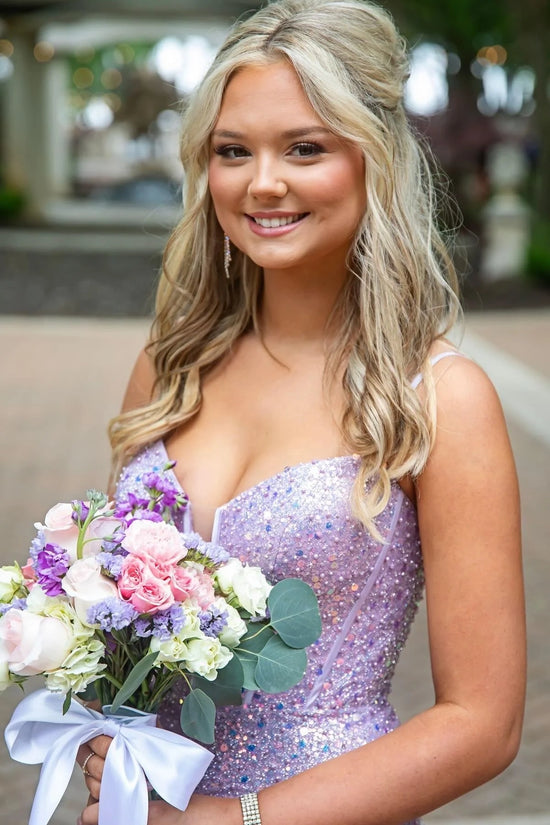 Lilac Sweetheart Sleeveless Mermaid Sequin Party Prom Dress