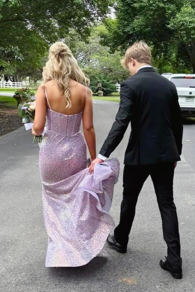 Lilac Sweetheart Sleeveless Mermaid Sequin Party Prom Dress