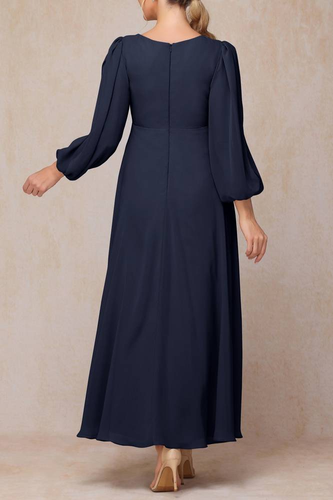 Long Sleeves A-Line V-Neck Chiffon Mother Of Brides Dress