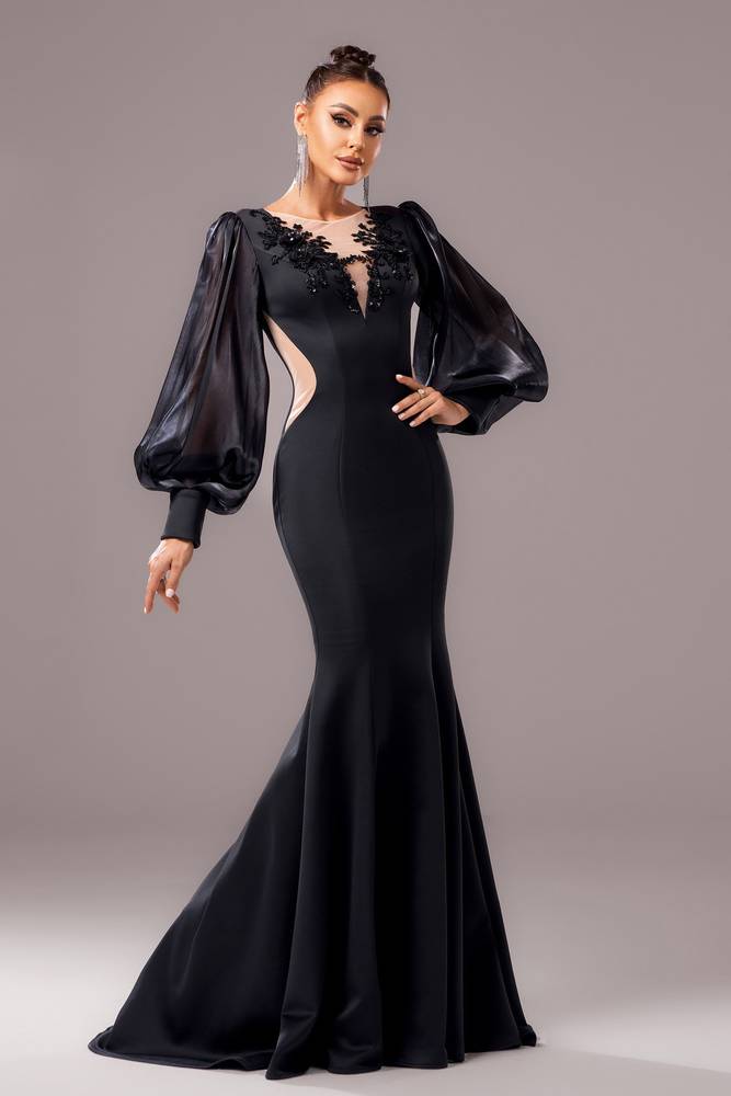 Long Sleeves Mermaid Appliques Formal Party Dress