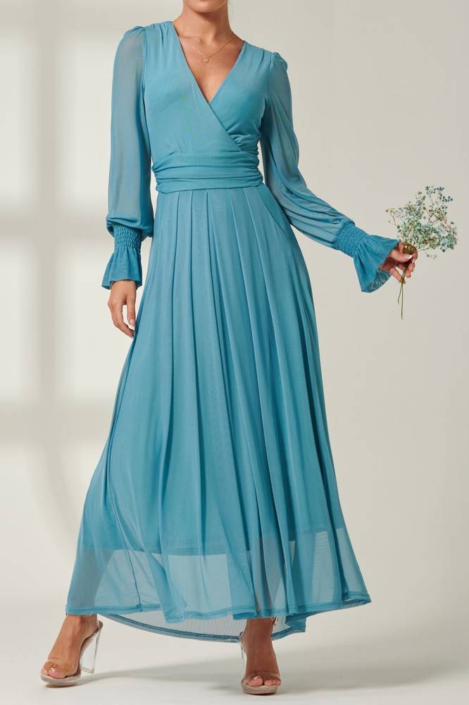 Long Sleeves V-Neck A-Line Chiffon Mother Of Brides Dress