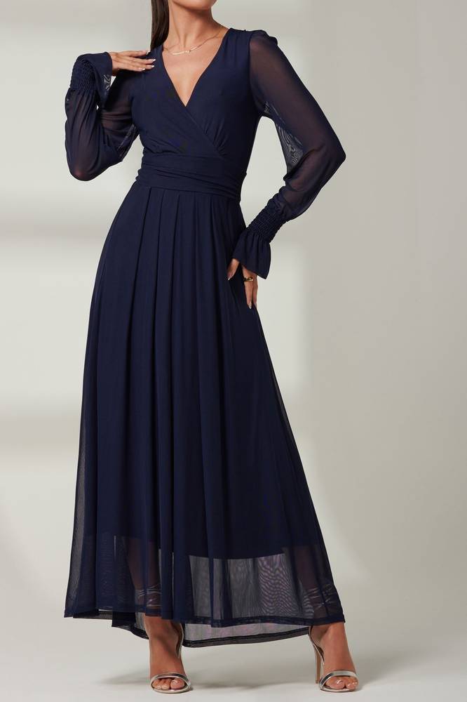 Long Sleeves V-Neck A-Line Chiffon Mother Of Brides Dress