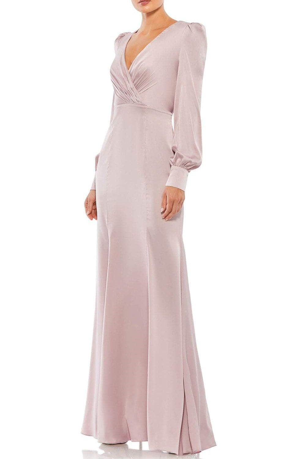 Long Sleeves V-Neck Empire Satin Mother Of Brides Dress