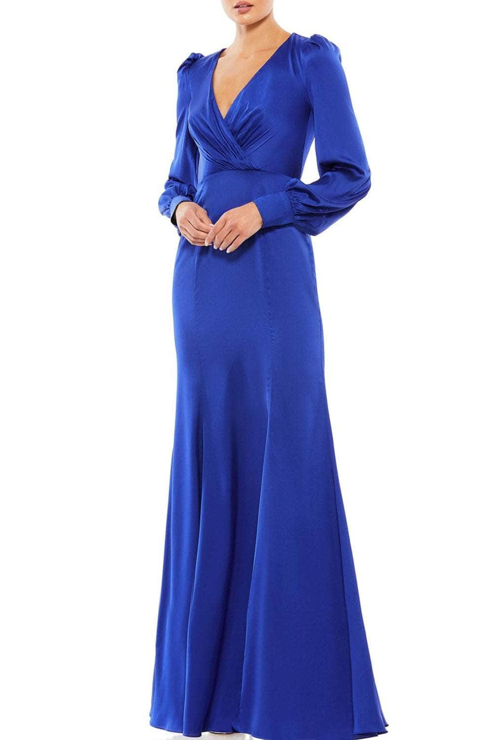 Long Sleeves V-Neck Empire Satin Mother Of Brides Dress