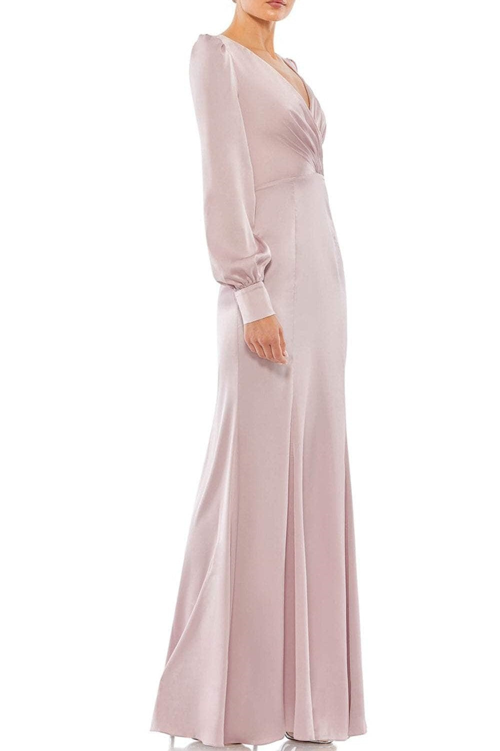 Long Sleeves V-Neck Empire Satin Mother Of Brides Dress