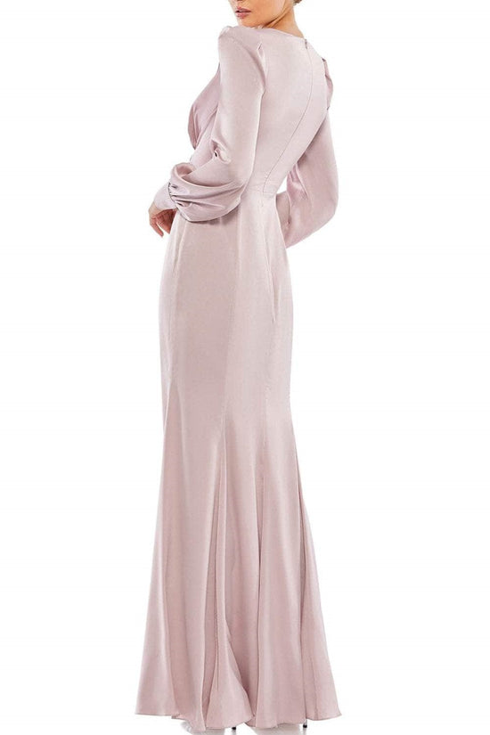 Long Sleeves V-Neck Empire Satin Mother Of Brides Dress