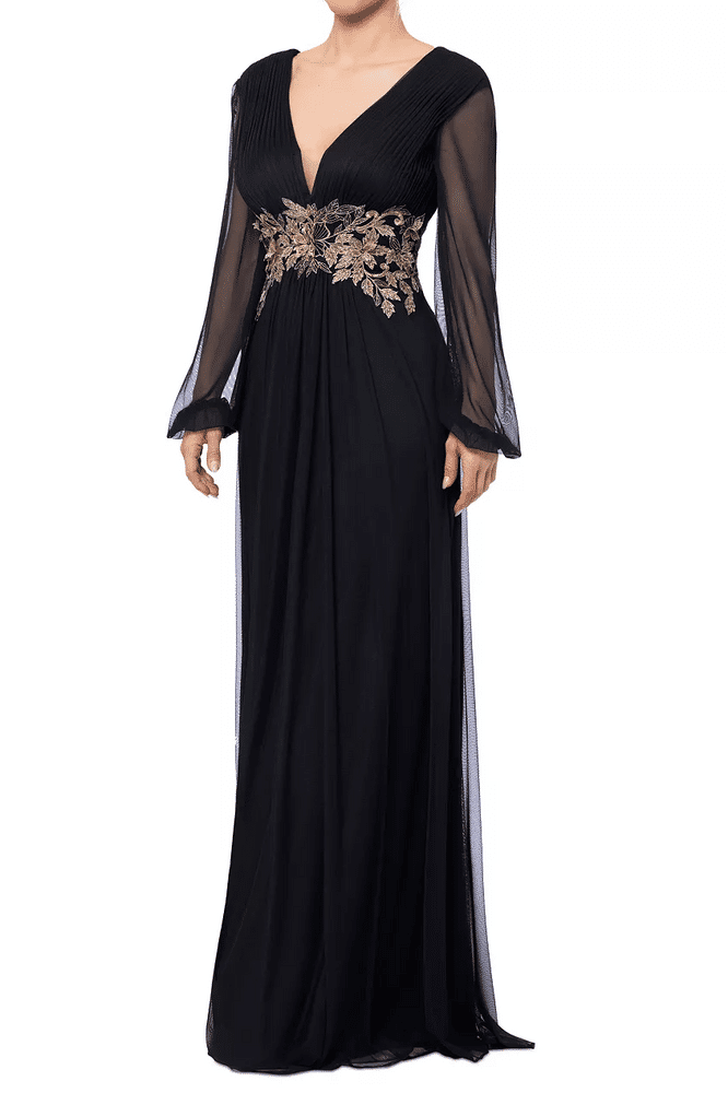 Low V-Neck Long Sleeves Appliques Mother Of Brides Dress