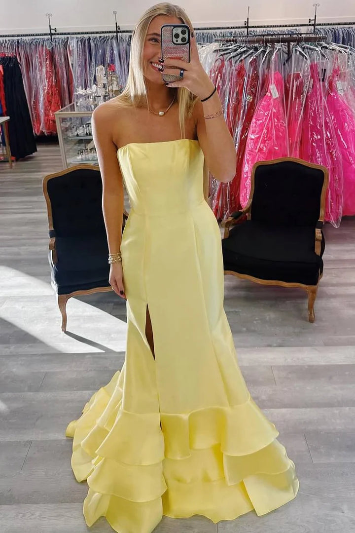 Strapless Satin Mermaid Long Party Prom Dress