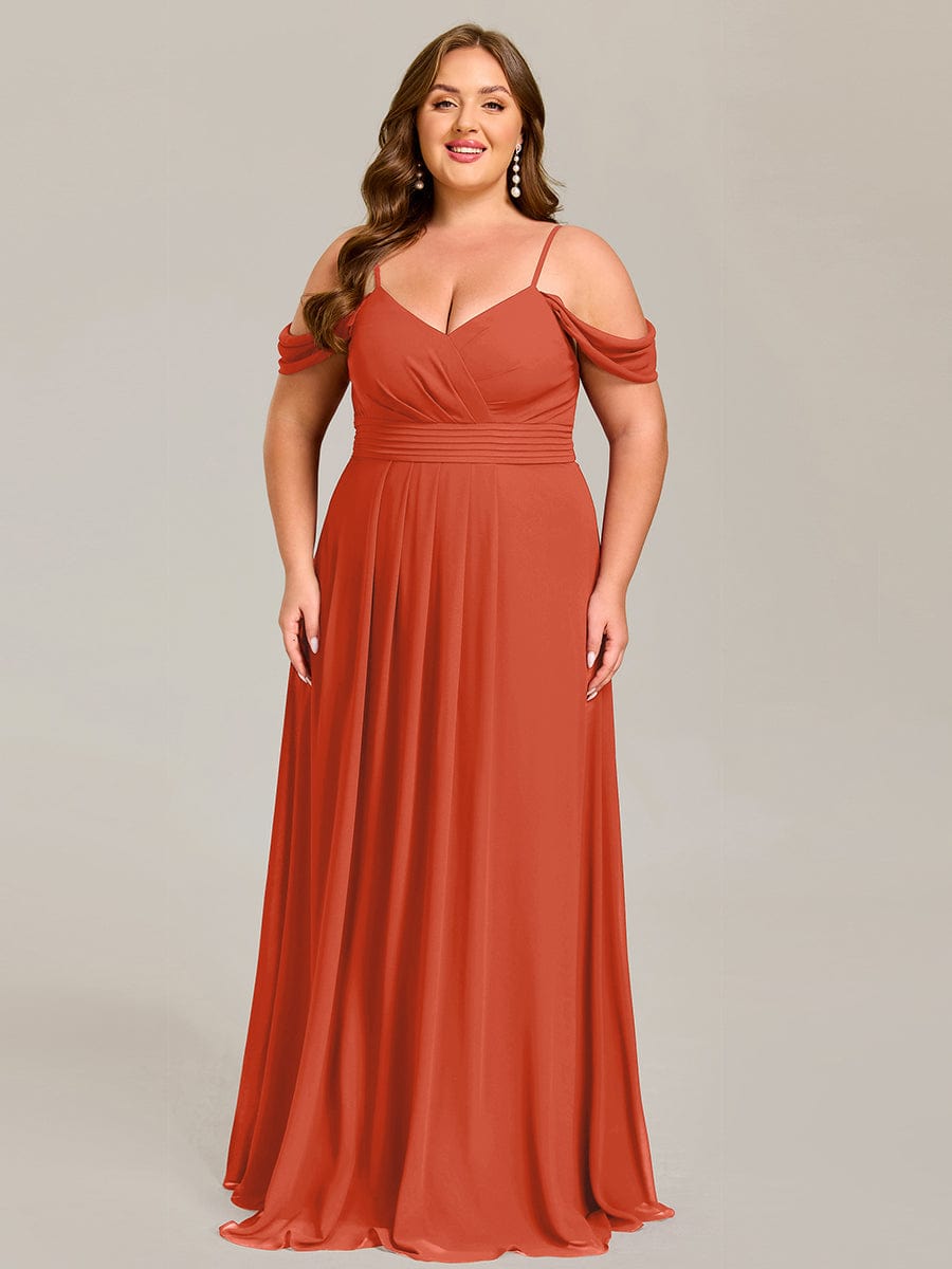 V-Neck Off-Shoulder Satin A-Line Empire Long Bridesmaid Dress