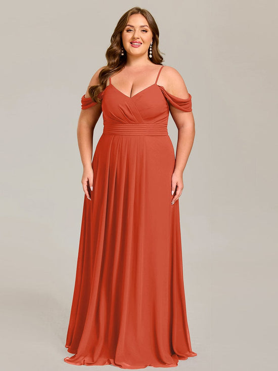 V-Neck Off-Shoulder Satin A-Line Empire Long Bridesmaid Dress