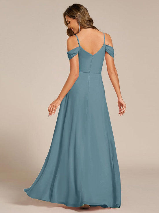 V-Neck Off-Shoulder Satin A-Line Empire Long Bridesmaid Dress