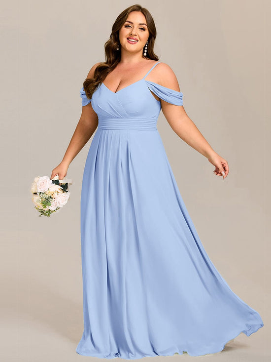 V-Neck Off-Shoulder Satin A-Line Empire Long Bridesmaid Dress