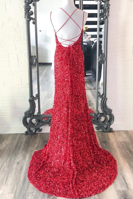 Mermaid Bateau Sleeveless Lace Up Sequins Party Prom Dress