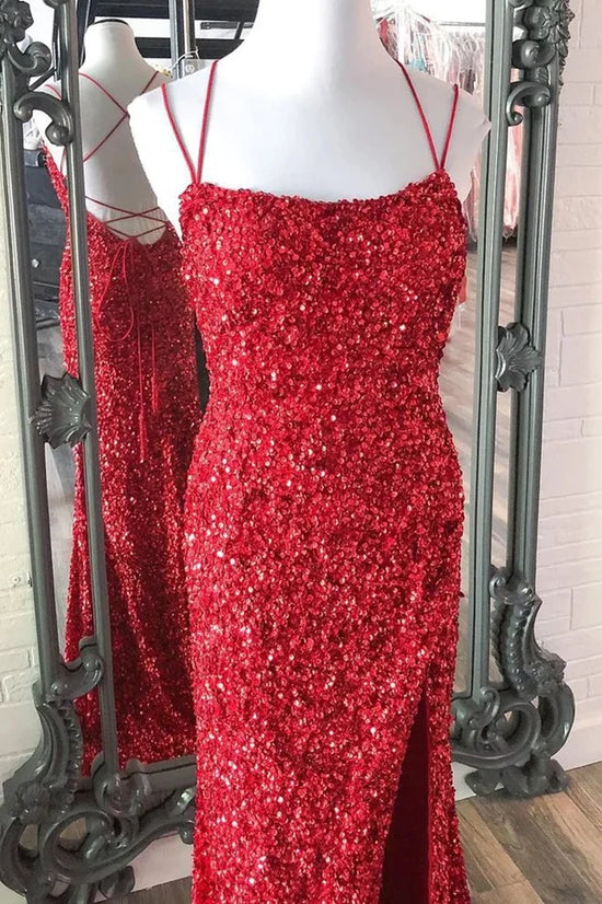 Mermaid Bateau Sleeveless Lace Up Sequins Party Prom Dress