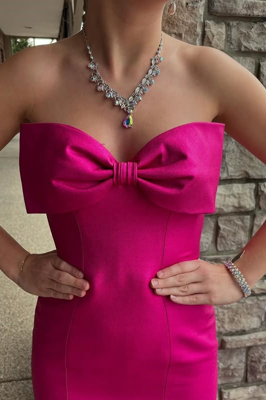 Mermaid Bow Strapless Satin Long Prom Dress