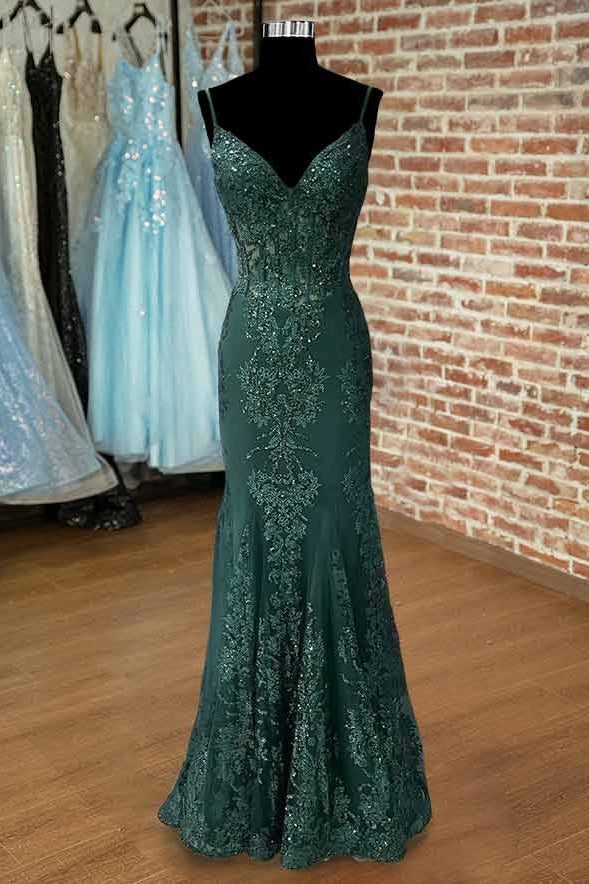 Mermaid Lace Spaghetti Straps Long Prom Dress